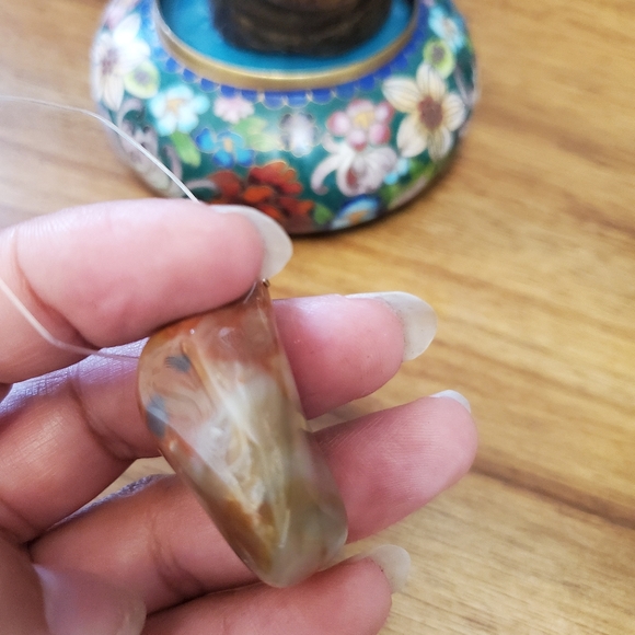 Anthropologie Brown Stone Key Chain Goldtone Hardware Key Ring - Picture 7 of 9